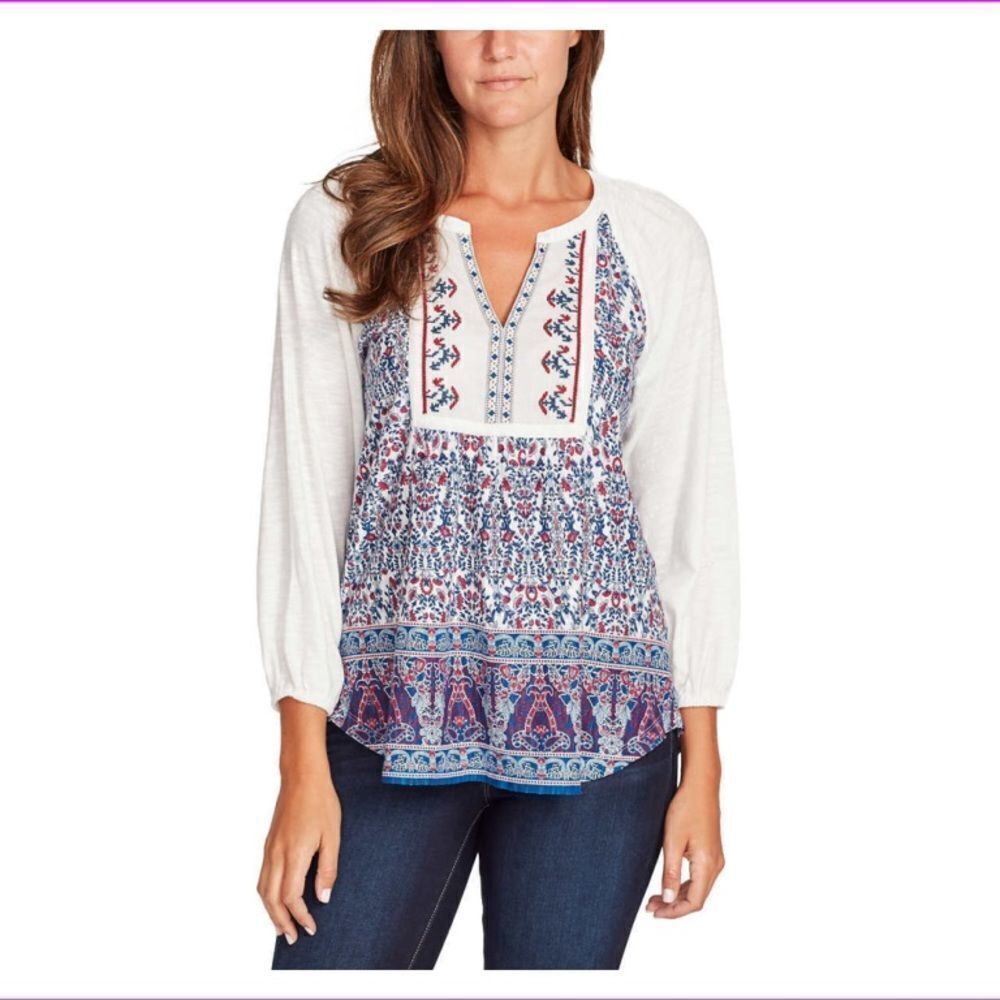 ✨ Vintage America Ladies' Split Neck Peasant Top L/Gardenia Victorian✨